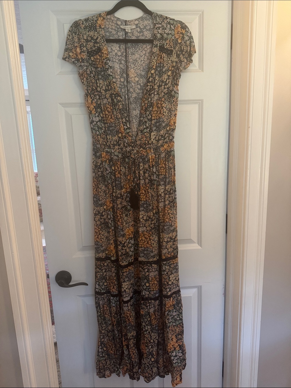 American Eagle Outfitters Floral Maxi Dress in Dark Green & Mustard